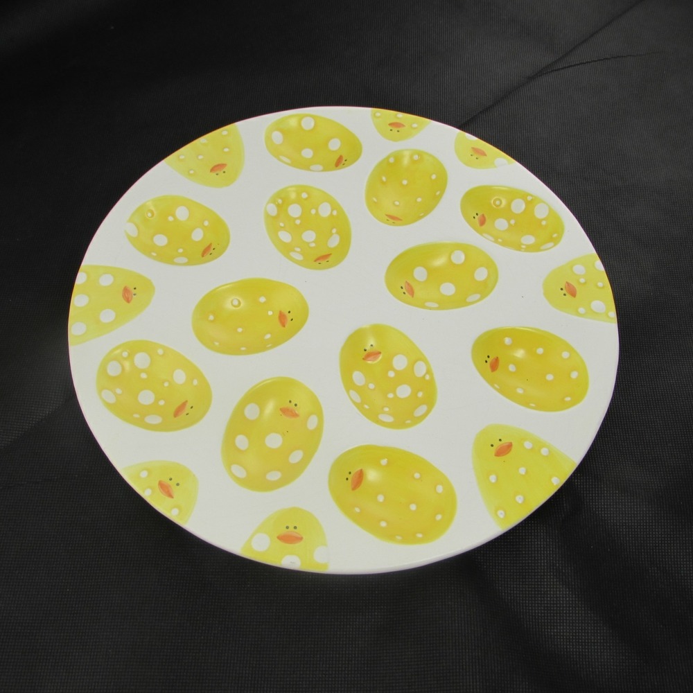 Ganz 11" Deviled Egg Plate "Dot Spot" Yellow Chicks Easter Spring Holds 12 Eggs